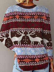 EMERY ROSE Camiseta de manga larga con estampado de renos navideños para mujer