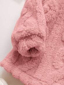 女婴可爱毛绒卡通图案保暖连帽衫套装，秋冬季