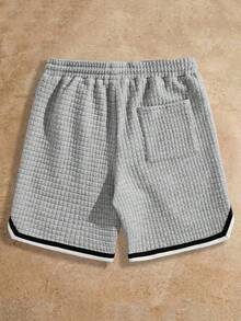 Manfinity NXTstreet Manfinity Sporsity 男式拼色编织腰带拼接抽绳腰部灰色短裤修身裤 - 灰色 - 查看 2