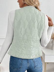 SHEIN LUNE 女士加厚保暖背心外套，冬季服装 - 綠色 - 查看 2