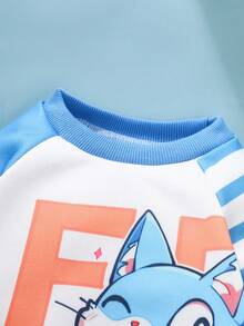 SHEIN Baby Boy Winter Clothing Blue Color Fun And Unique Sleeves Cute Animal Prints With Large Patterns Kids Baby Clothes Ootd - Blue - View 7