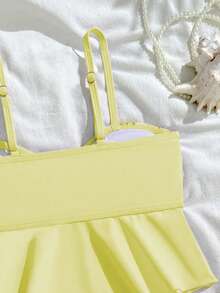 少女比基尼泳衣，蝴蝶结泳装，黄色女童泳衣，蝴蝶结泳衣，少女蝴蝶结泳装，儿童向日葵泳衣，蝴蝶结泳衣，热带风情套装 - 彩色 - 查看 4