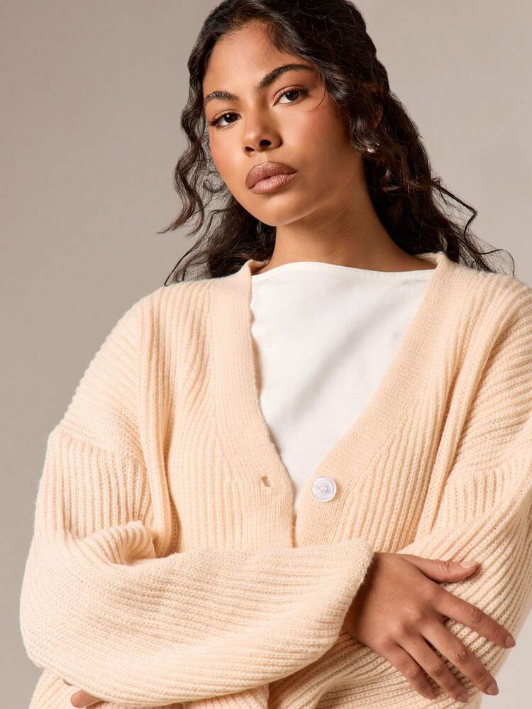 Ribbed Knit Cardigan With Flare Pants Set