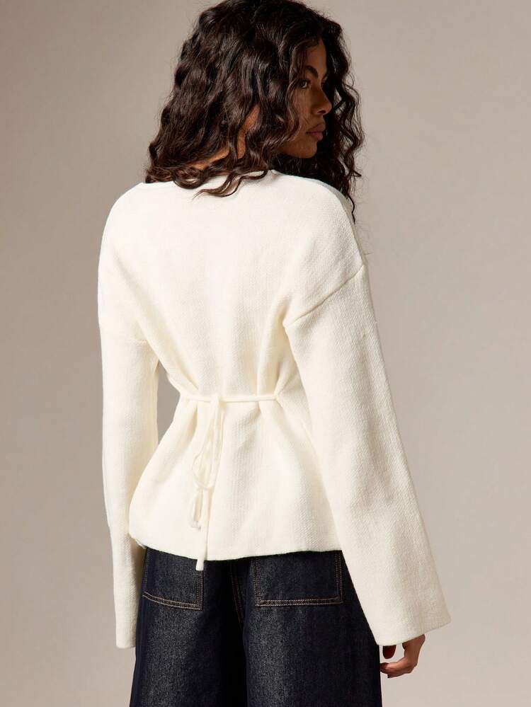 Button Front Knit Cardigan With Long Sleeves
