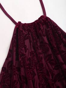 Sweetra Women's New Sexy Velvet Ruched Halter Neck Backless Tie Strap Ruffle Hem Sleeveless Camisole Top