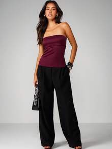 MISSGUIDED Strapless Burgundy Bandeau Top With Fitted Silhouette For Evening Occasions Christmas - Burgundy - View 3