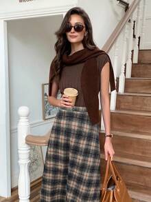 Elyressa 女士格子A字腰部喇叭休闲半身裙 - 彩色 - 查看 5