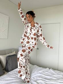 Aloruh Christmas Pajamas Women's Autumn/Winter New Gingerbread Print Long Sleeve Shirt & Pants 2 Pieces Pajama Set, Suitable For Home, Family Gathering, Christmas Shirt And Pants Set Christmas Pajamas Gingerbread Print Pajamas Women Pajama Set Cozy Fall And Winter Clothes For Women Winter Clothes Winter Clothes For Women Women's Winter Clothes Women Pajama Sets For Women Two Pieces Set For Women - Multicolor - View 2