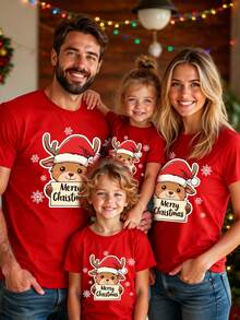 Manfinity RelaxMax Men's Christmas Reindeer Graphic T-Shirt, Suitable For Family Gatherings, Boyfriend/Husband Gift Christmas T Shirt Reindeer T Shirt - Red - View 2