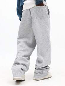 SUMWON 阔腿宽松运动裤 休闲居家慢跑裤 秋冬舒适纯色 - 灰色 - 查看 2