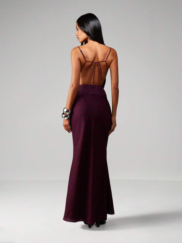 MISSGUIDED Polka Dot Cowl Neck Maxi Dress With Waist Tie Belt Detail Evening Party Formal Wear Christmas