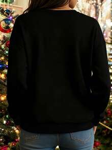 SHEIN LUNE Popular Christmas Element Women's Drop Shoulder Crew Neck Sweatshirt - Multicolor - View 2