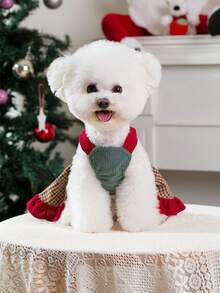 PETSIN Christmas Reindeer Plaid Pet Suspender Skirt, Cute Dog Cat Holiday Dress Skirt - blue-green - View 4