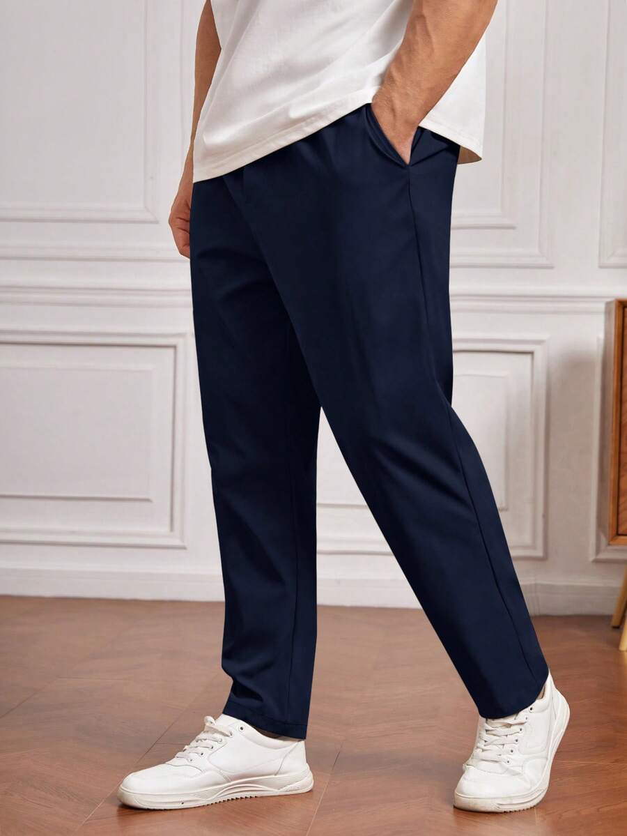EASEVO Plus Size Men's Solid Color Pocket Tapered Casual Pants - Blue - View 1