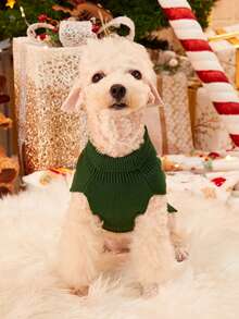 1pc Christmas Pet Cat Dog Universal Green Diamond Grid Elk Snowflake Cute Pattern Jacquard Knitted Elastic Comfortable Dog Christmas Sweater - Multicolor - View 5
