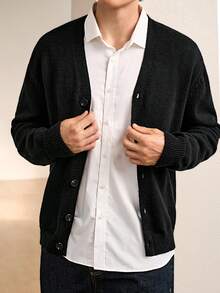 Manfinity Mode Cárdigan casual de un solo abotonado de unicolor para hombres, otoño/invierno