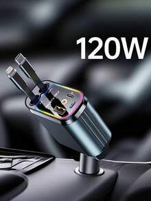 Teckwe 1pc Car Charger Supports Super Fast Charging, Retractable 4-In-1 Cigarette Lighter Charger