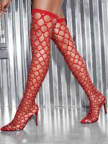 CUCCOO SZL Stivali alti sexy e alla moda da donna in rete con strass