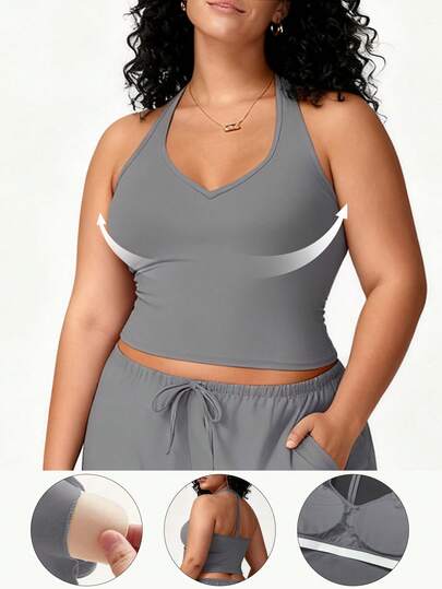 Rhythm Era 1pc Women Plus Size Sports Bra, Fashionable Sexy Seamless Design, Soft Skin-Friendly Stretchy Comfortable For Yoga, Outdoor, Casual Sports