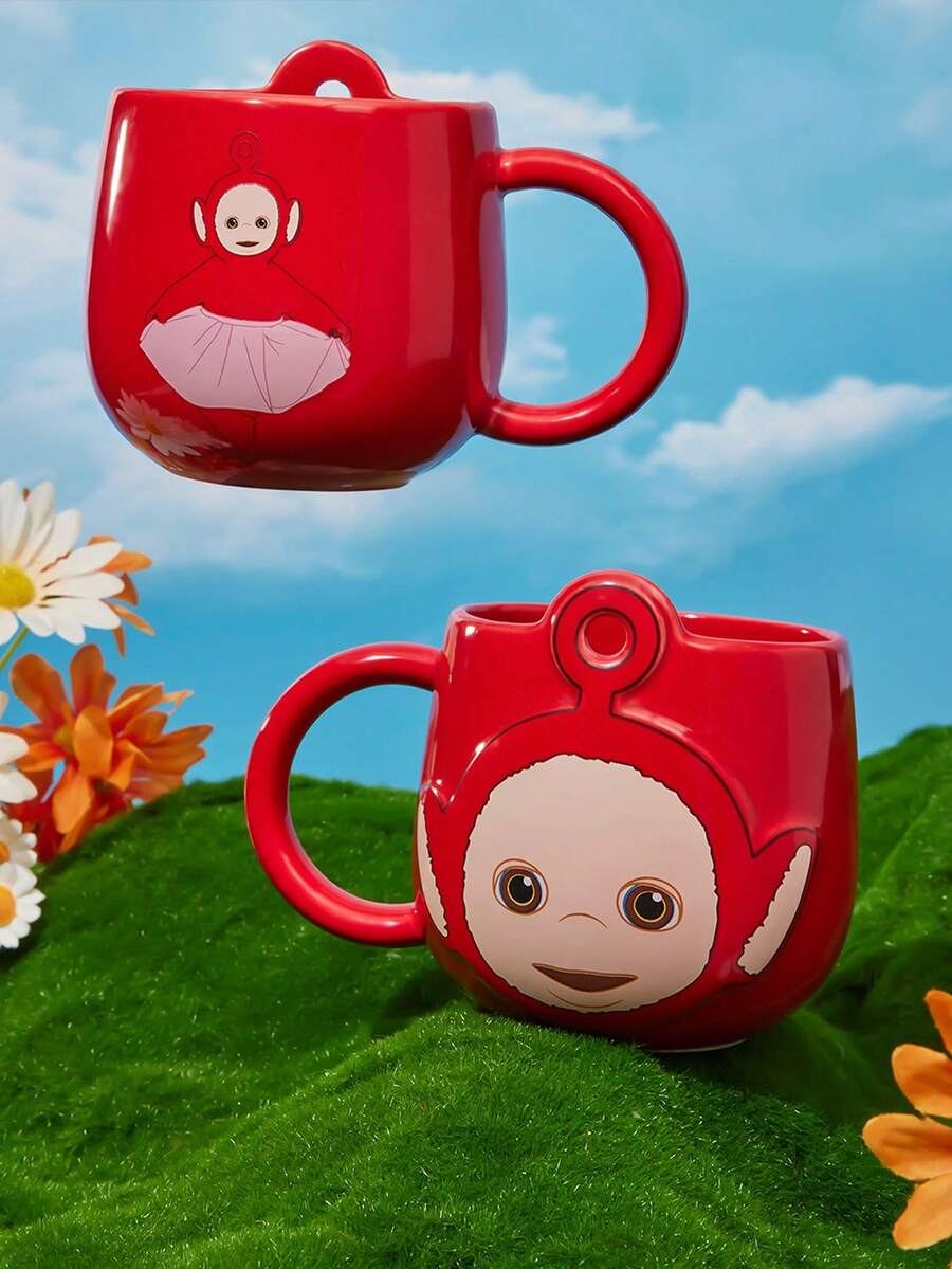 Teletubbies X SHEIN 1pc 15.89oz/470ml Dialogue Pattern Printed Ceramic Mug, Cold And Heat Resistant, Microwave And Dishwasher , Suitable For Water, Milk, Juice, Coffee, Cute, Po, Dance