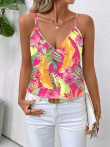 SHEIN Clasi 彩色香蕉叶印花女式背心，适合夏季 - 玫紅色 - 查看 6