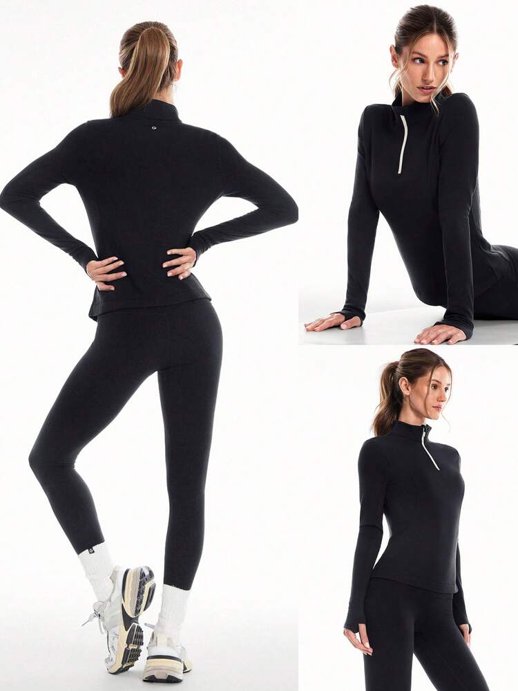 Chic In Warmth Kollektion Trail Flow Wollmischung Weich Kuschelig Warm Slim Fit Hüftlange Jacke mit Kontrastpaneelen, Daumenöffnungen und Reißverschluss für Herbst Winter Outdoor Alltag