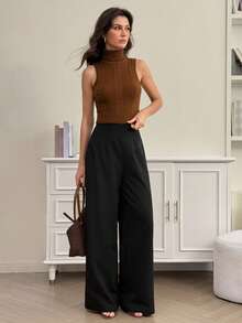 SHEIN Tall 2 Stücke Damen Herbst/Winter Twist Zopfmuster Rollkragen ärmelloses Lässig Strick Top Set, Thanksgiving, ärmelloses braun und weiß 2-teiliges Sweaterset - Verschiedenfarbig - Übersicht 6