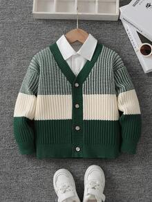SHEIN Young Boy Casual Daily Contrast Color Button Front Cardigan, Autumn/Winter Winter Christmas Halloween Cardigan Sweater Autumn Fall Christmas Cardigan