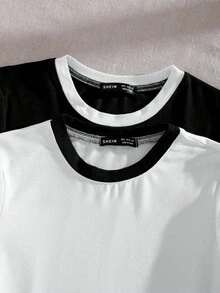 Flirla 2 chiếc áo thun nữ cổ tròn tay ngắn màu trơn cỡ lớn thường ngày - Nhiều màu - Xem 3