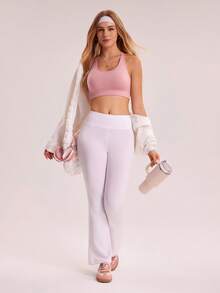 Gameset SHEIN Sport 女士纯色交叉后背设计日常健身运动文胸 - 粉色 - 查看 6