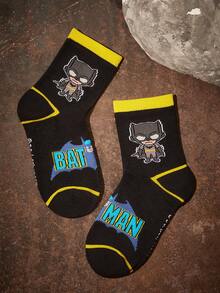 BATMAN X SHEIN 3 双男童棉质柔软透气吸湿排汗儿童中筒袜彩色可爱卡通中筒袜加固脚趾和脚跟，经久耐用，四季百搭，适合学校和户外，夏季冬季