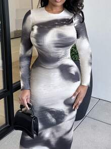 Alexandranx 复古肖像印花网眼长袖紧身连衣裙 - 彩色 - 查看 3