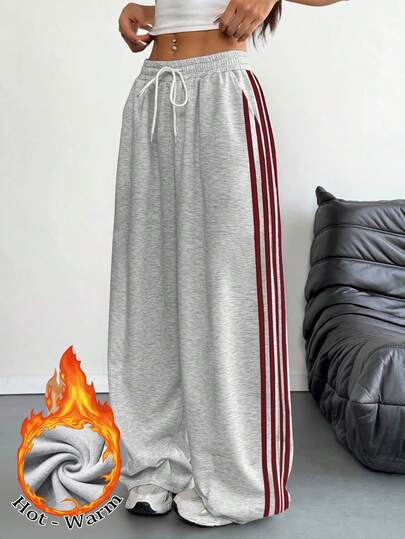 Aidyla Pantalon décontracté à taille élastique avec imprimé numérique à rayures rouges pour femmes