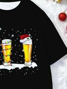 Manfinity Homme Áo thun nam cỡ lớn in họa tiết vịt, áo thể thao nam thoải mái và thường ngày, áo thun thời trang nam, giáng sinh - màu đen - Xem 5