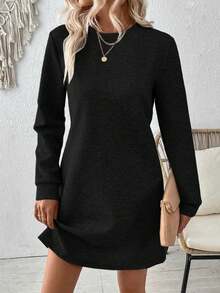 EMERY ROSE 女士休闲纯色简约纹理长袖连衣裙，秋季