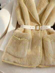 Franclia 秋冬新款时尚女士人造毛皮背心 - 卡其色 - 查看 3