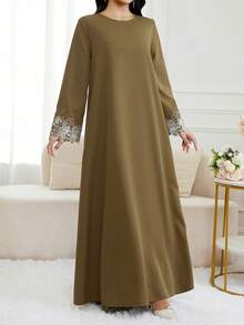 Al Najma Váy phong cách Ả Rập tay thêu giản dị bảo thủ dành cho nữ - màu nâu - Xem 5