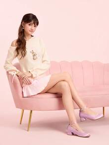 CUCCOO DOLLMOD Round Toe Chunky Heel Solid Color Elegant Retro Hollow-Out Women High Heels For Christmas - Pink - View 10