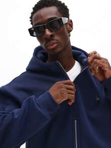 Áo Hoodie dáng rộng SUMWON cổ kéo khóa ¼ có dây rút, màu xanh navy, kiểu dáng thường ngày, phong cách đường phố. - Màu xanh lam - Xem 6