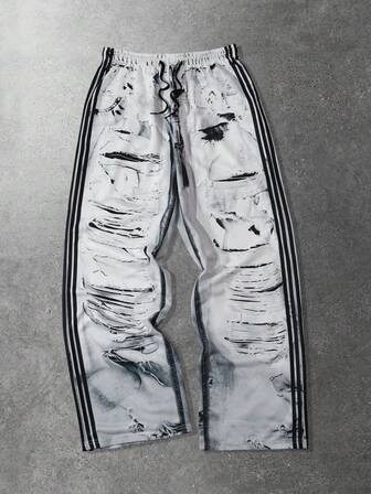 Street Life Pantalones de chándal con estampado y rayas de contraste para hombre