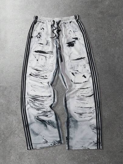 Street Life Pantalon de survêtement à rayures contrastées imprimées pour hommes