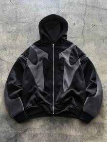 AXEPEAK 男士针织休闲日常宽松长袖连帽运动衫，学校 - 黑色 - 查看 1