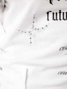 ROMWE Grunge Punk Top tubo de mujer con estampado de letras, decoración de cruz con tachuelas, encaje lateral y diseño romántico punk retro con pelaje, para otoño/invierno como prenda de capa - Beis - Ver 4