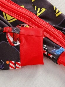 Infant/Toddler Boys' Snug Fit Soft Ribbed Knit Full Zip Front Cartoon Car Trim Cuffs & Ankles Long Pants Romper - Red - View 3