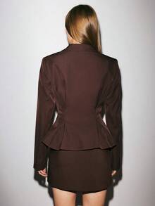 ATUI Studio Lapel Neck Long Sleeve Fitted Waist Blazer Women's New Waist Cinched Suit, Elegant Business Commuting, Casual, Long Sleeved Suit Blazer, Elegant Commuting, Valentine's Day, Spring, Valentine's Day - Burgundy - View 3