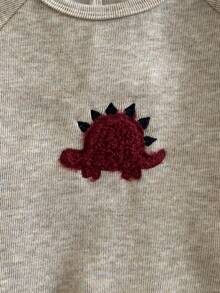 2 件套婴儿/男婴恐龙刺绣休闲圆领长袖上衣和裤子睡衣套装，秋冬 - 卡其色 - 查看 4