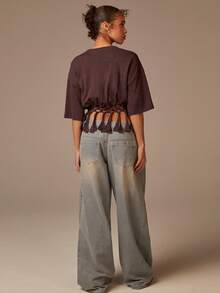 Athîral Women's Casual Tie-Knot Fringe Hem Top - Brown - View 5