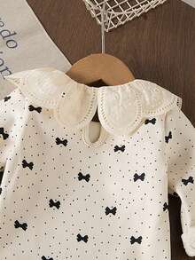 SHEIN 女宝宝秋冬甜美淑女精致刺绣蕾丝针织分层上衣