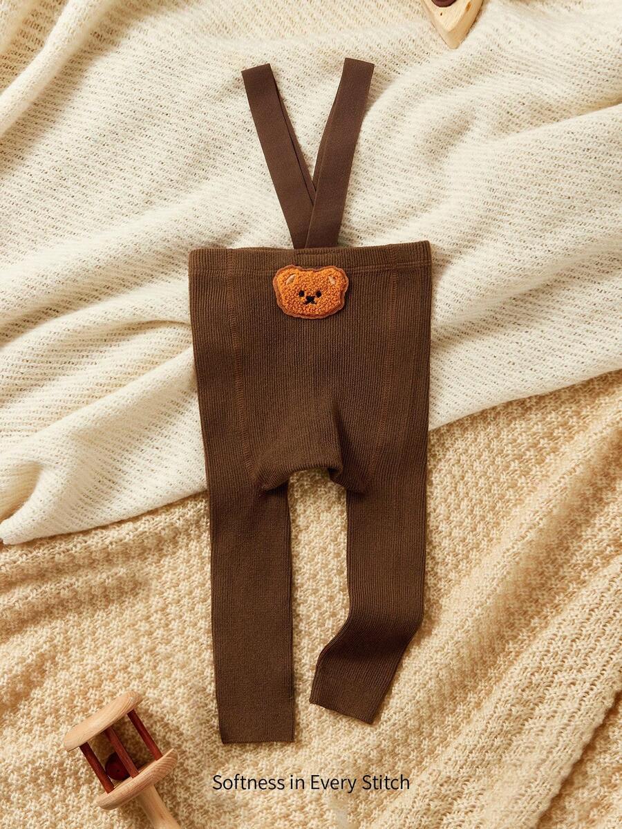 Cozy Pixies 1 对厚婴儿和儿童肩带，可爱棕熊刺绣连体紧身裤，适合户外穿着 - 咖啡棕 - 查看 1