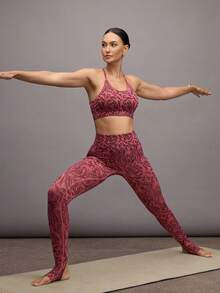 Activina 全印花高腰紧身运动紧身裤 - 酒紅色 - 查看 3